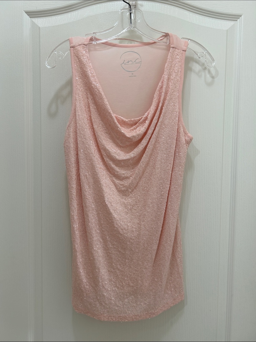 INC International Concepts Blush Pink Sequined Cowl Neck Tank